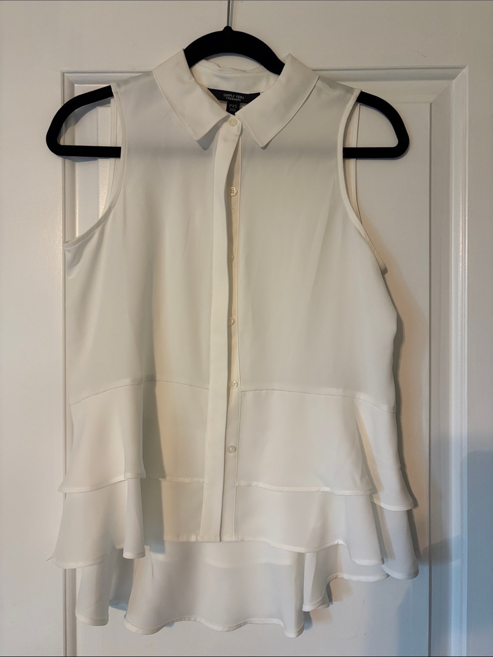 Sleeveless Ruffled Button-Front Peplum Blouse- White
